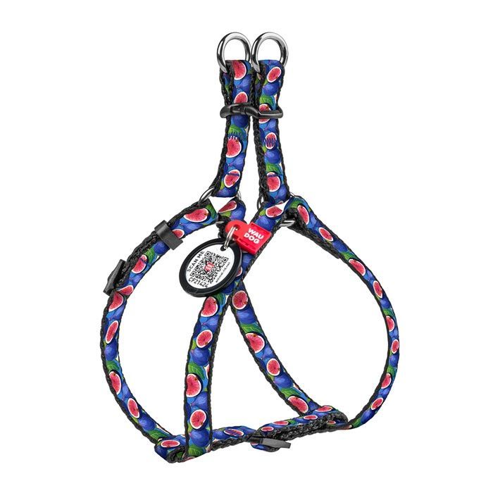 Шлея для котів та дрібних порід собак WAUDOG Nylon з QR паспортом, малюнок "Інжир", пластиковий фастекс, XS, Ш 10 мм, A=B 30-40 см 319-4053 фото