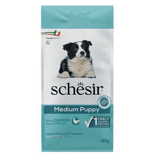 Schesir Dog Medium Puppy ШЕЗІР КУРКА сухий монопротеїновий корм для цуценят середніх порід 12 кг ШСЩСК12 фото