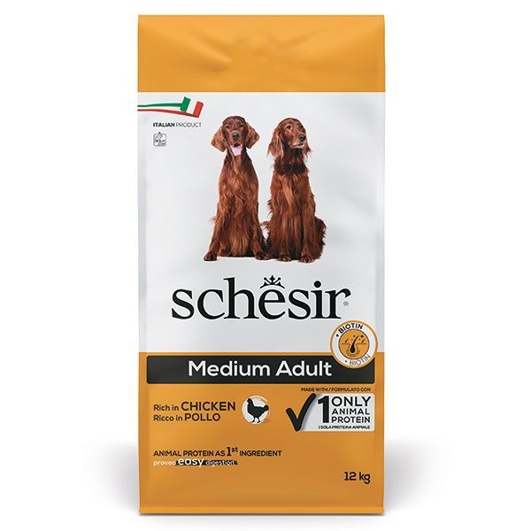 Schesir Dog Medium Adult Chicken ШЕЗІР КУРКА сухий монопротеїновий корм для дорослих собак середніх порід 12 кг ШСВСК12 фото