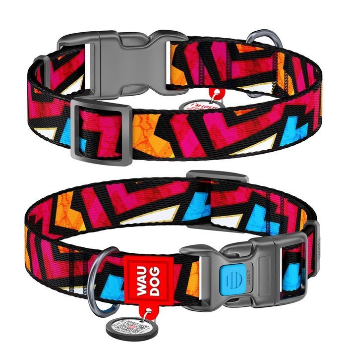 Нашийник для собак нейлоновий WAUDOG Nylon з QR паспортом, малюнок "Графіті", пластиковий фастекс, Ш 25 мм, Дов 37-58 см 4734 фото