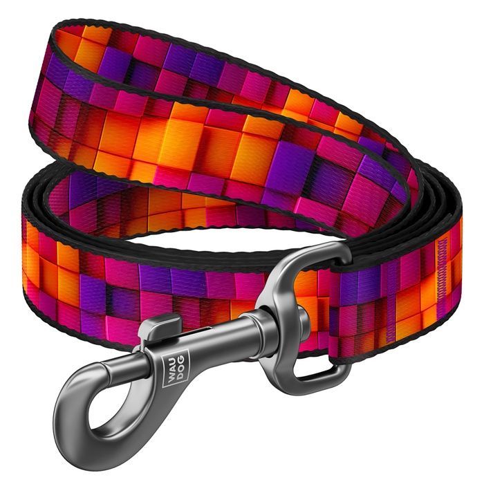 Повідець для собак нейлоновий WAUDOG Nylon, малюнок "Куби 3Д", M, Ш 20 мм, Дов 122 см 341-4057 фото