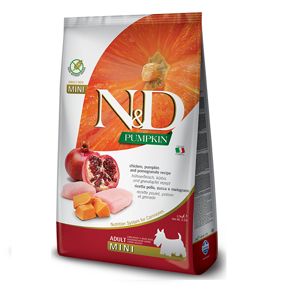 N&D GRAIN FREE PUMPKIN DOG CHICKEN & POMEGRANATE ADULT MINI 7 kg Беззерновий сухий корм для собак дрібних порід (гарбуз/курка/гранат), 7 кг 33635 фото