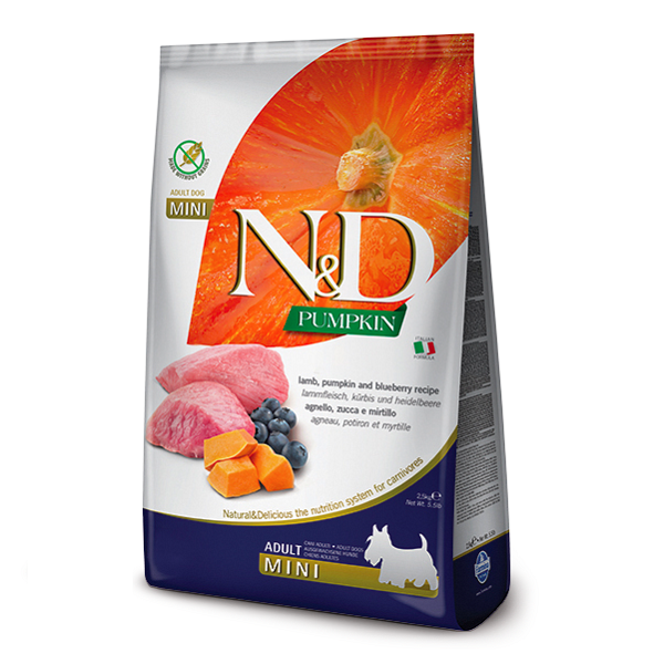 N&D GRAIN FREE PUMPKIN DOG LAMB & BLUEBERRY ADULT MINI 800 GR Беззерновий сухий корм для собак дрібних порід (гарбуз / ягня / чорниця), 800 гр 33208 фото