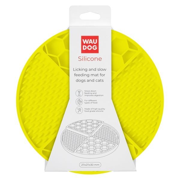 Килимок для злизування і повільного харчування WAUDOG Silicone, 211х211х30 мм, жовтий 23508 фото