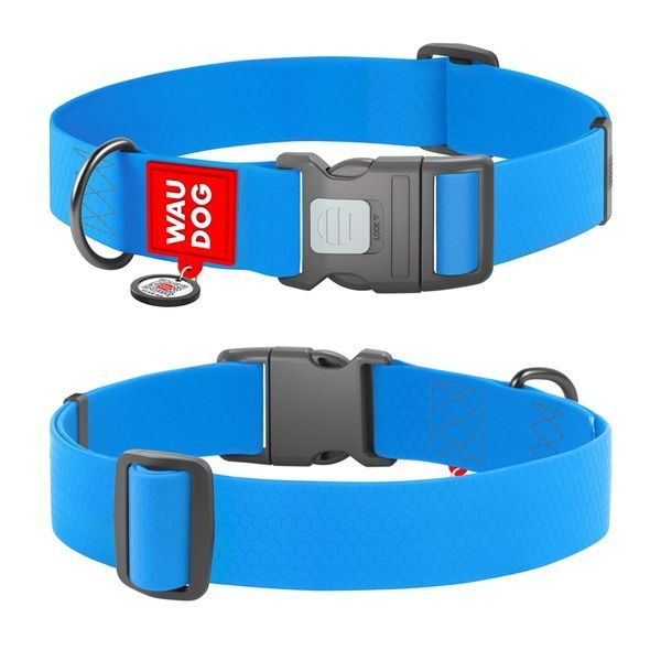 Нашийник для собак водостійкий WAUDOG Waterproof з QR паспортом, пластиковий фастекс, XXL, Ш 40 мм, Дов 46-70 см, блакитний 27395 фото