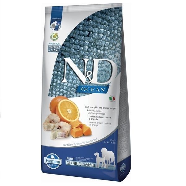 Farmina N&D Ocean Cod, Pumpkin & Orange Adult Medium & Maxi &ndash; сухий Беззерновий корм з тріскою та апельсином для собак середніх і великих порід 36568 фото